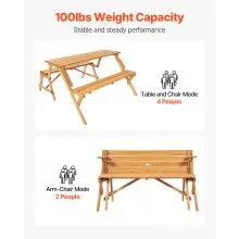 2-in-1 Transforming Interchangeable Picnic Table Wooden Table Bench Set Outdoor