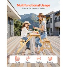 2-in-1 Transforming Interchangeable Picnic Table Wooden Table Bench Set Outdoor