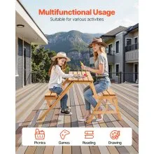 2-in-1 Transforming Interchangeable Picnic Table Wooden Table Bench Set Outdoor