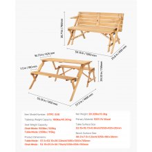 2-in-1 Transforming Interchangeable Picnic Table Wooden Table Bench Set Outdoor