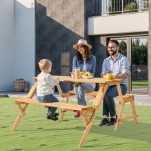2-in-1 Transforming Interchangeable Picnic Table Wooden Table Bench Set Outdoor