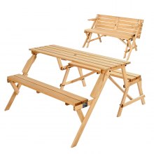 2-in-1 Transforming Interchangeable Picnic Table Wooden Table Bench Set Outdoor