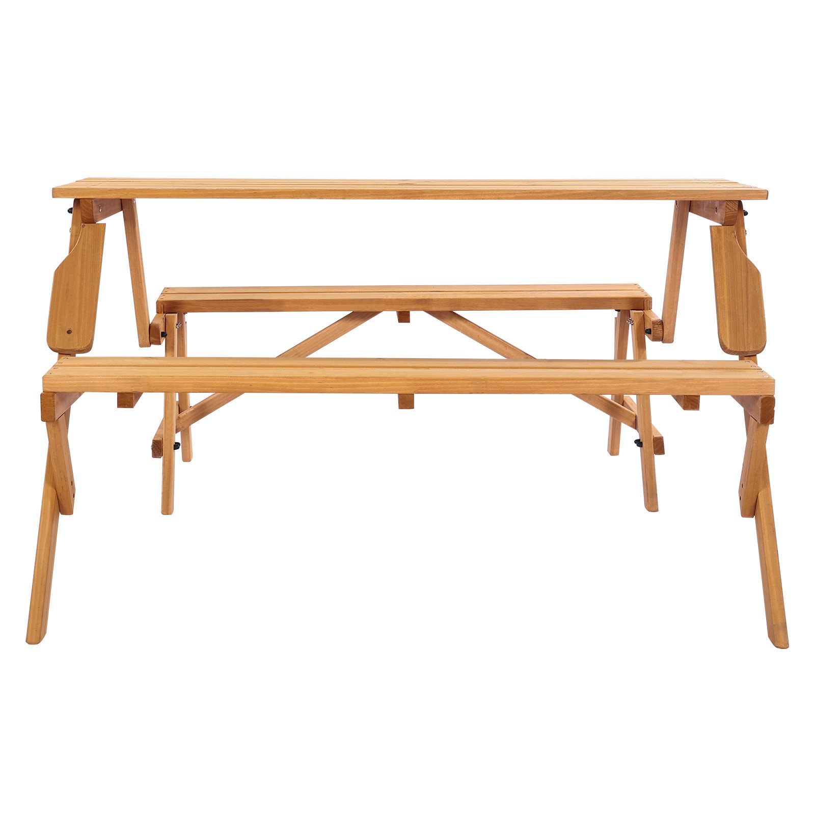 VEVOR 2-in-1 Transforming Interchangeable Picnic Table, Outdoor Wooden Table and Bench Set, Portable Foldable Bench with Umbrella Hole, Patio Dining Furniture for Garden, Backyard, Porch (Brown)