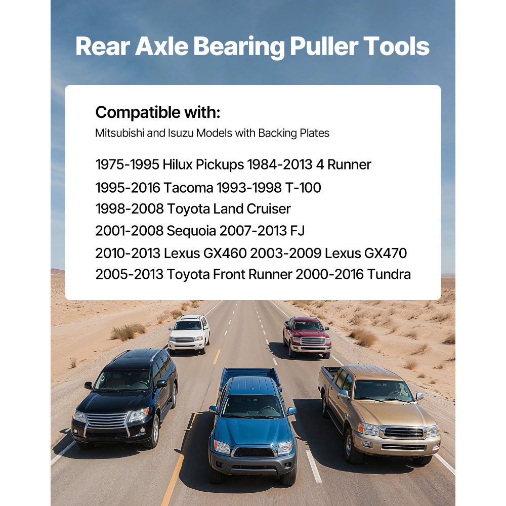 VEVOR Rear Axle Bearing Puller Tool, Compatible with 1998-2008 Toyota Land Cruiser, 1995-2016 Tacoma 1993-1998 T-100, Rear Axle Shaft Bearing Puller for Mitsubishi and Isuzu Models with Backing Plates