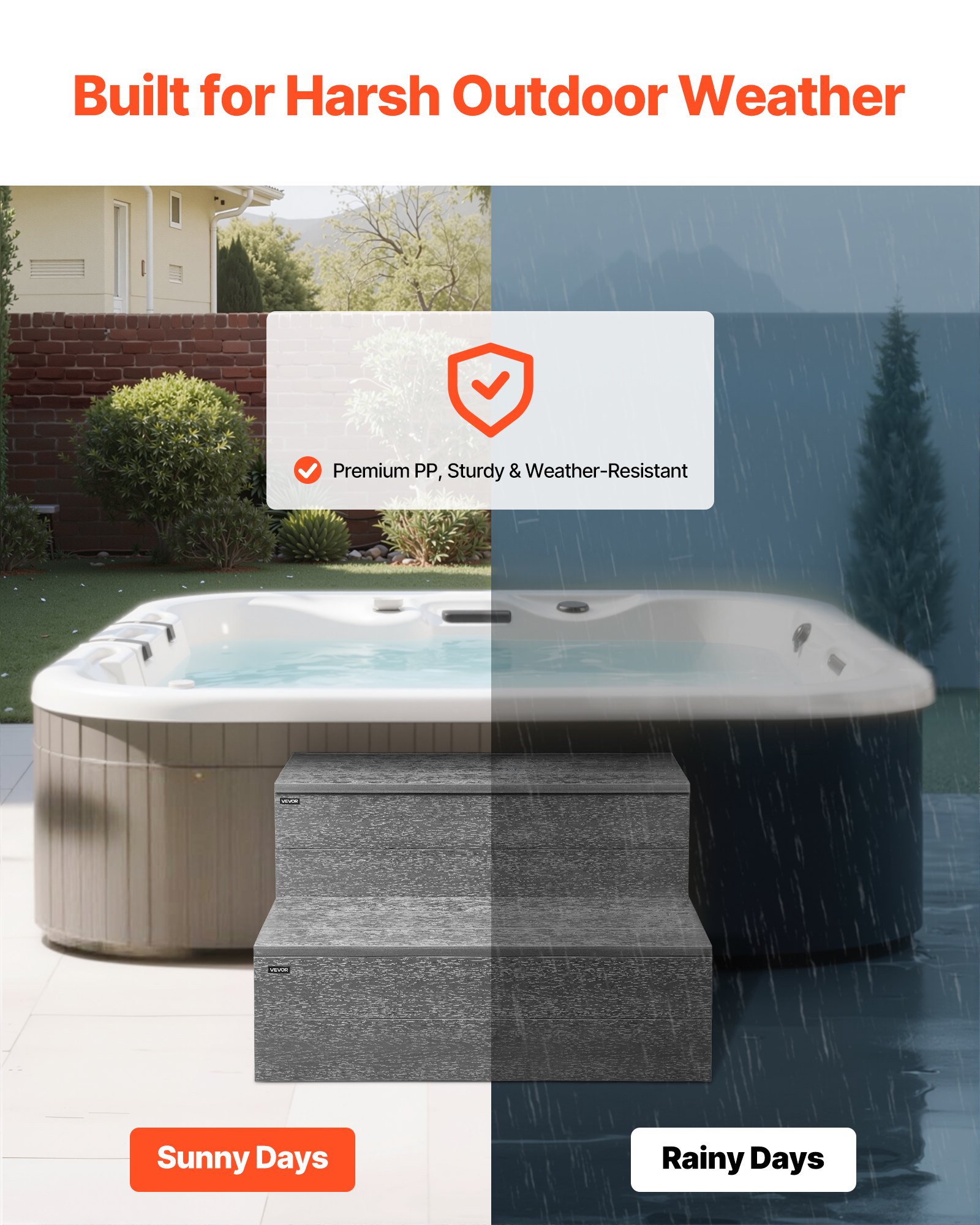 VEVOR Hot Tub Step, 2-Step Spa Outdoor Stairs, Heavy Duty 635 mm Wide HIPS Above-Ground/Inflatable Pool Ladder with 272.2 kg Weight Capacity, Multi-Use for Porch, Patio, Deck, Campers, Graphite Gray