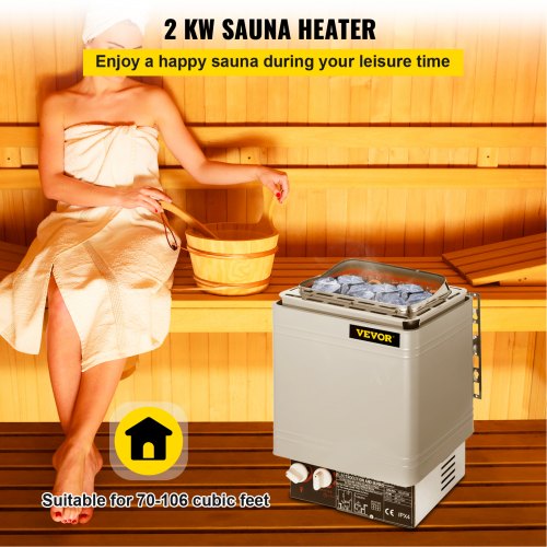 VEVOR Sauna Heater 2KW Dry Steam Bath Stove 110V-120V with Internal Controller for Max.105.9 Cubic Feet Home Hotel Spa Shower