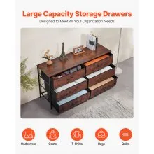 VEVOR 6 Drawer Dresser Closet Dresser TV Stand with Steel Frame Rustic Brown