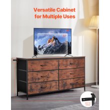 6 Drawer Dresser Closet Dresser TV Stand with Steel Frame Rustic Brown