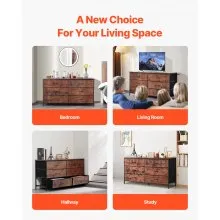 VEVOR 6 Drawer Dresser Closet Dresser TV Stand with Steel Frame Rustic Brown