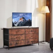 VEVOR 6 Drawer Dresser Closet Dresser TV Stand with Steel Frame Rustic Brown