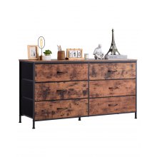 6 Drawer Dresser Closet Dresser TV Stand with Steel Frame Rustic Brown