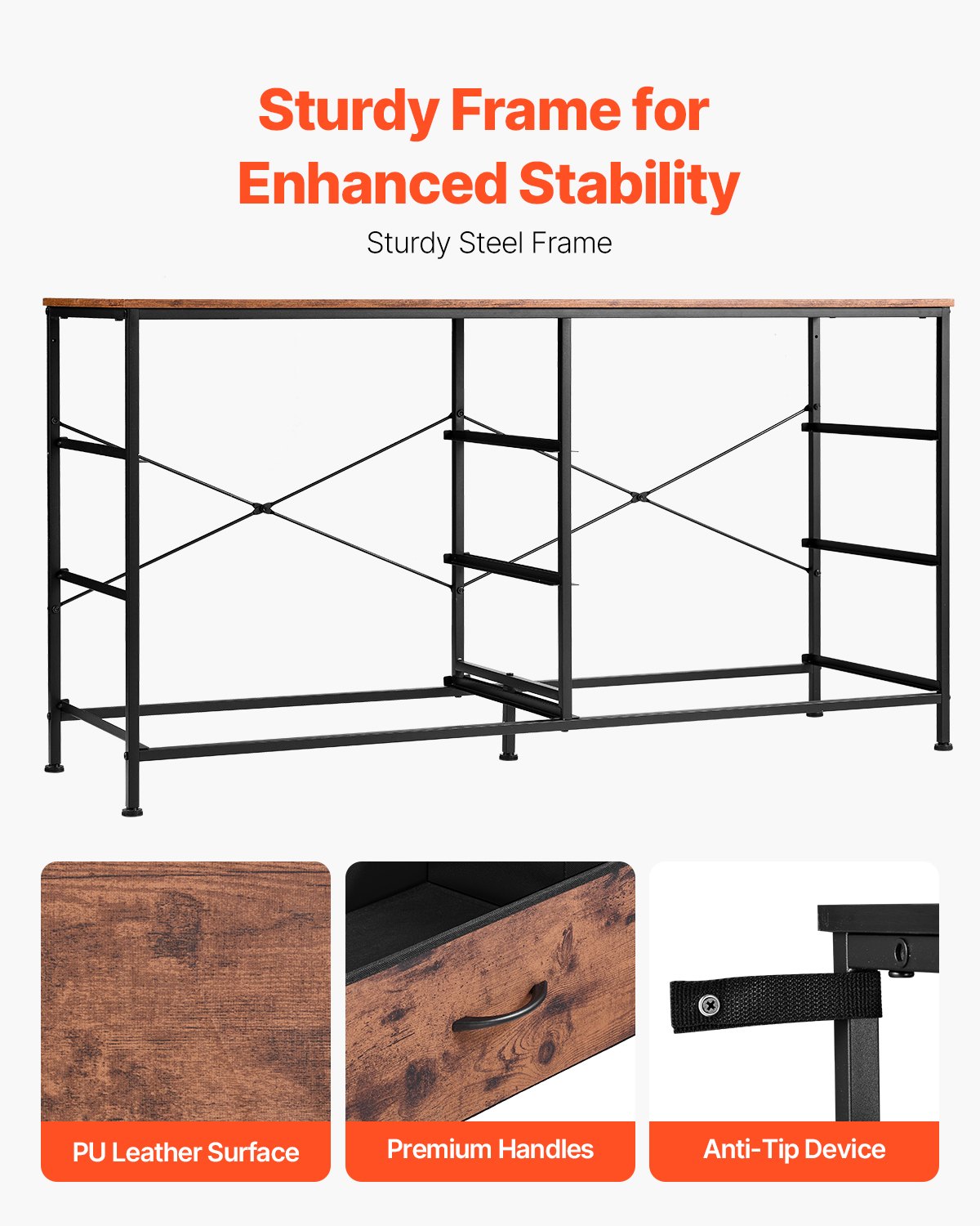 VEVOR 6 Drawer Dresser, Tall Chest Organizer Drawer Dresser, TV Stand with Storage, Closet Storage Drawers with Sturdy Steel Frame, Fabric Storage Tower for Bedroom, Hallway, Closet, Rustic Brown