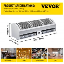 VEVOR Air Curtain 40-Inch Commercial Air Curtain 2 Speeds Door Air Curtain 1667 CFM/1490 CFM with 2 Limited Switches Low Noise Indoor Air Curtain
