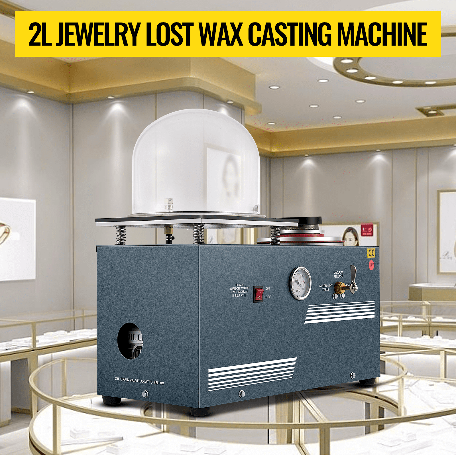 2l Jewelry Investing Casting Machine Lost Wax Cast Vacuum 3cfm Dual Stage Pump