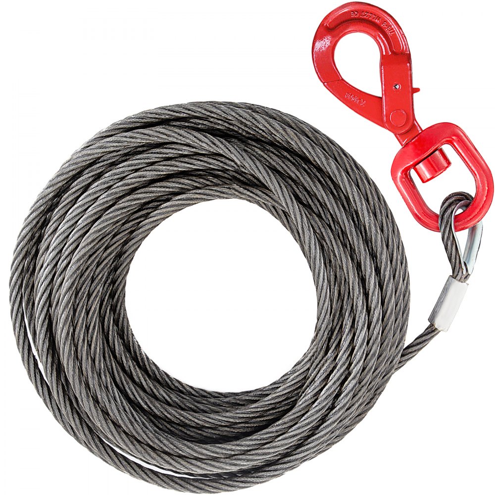 VEVOR Fiber Core Winch Cable 8/17 x 100' Wire Rope Self Locking Swivel Hook