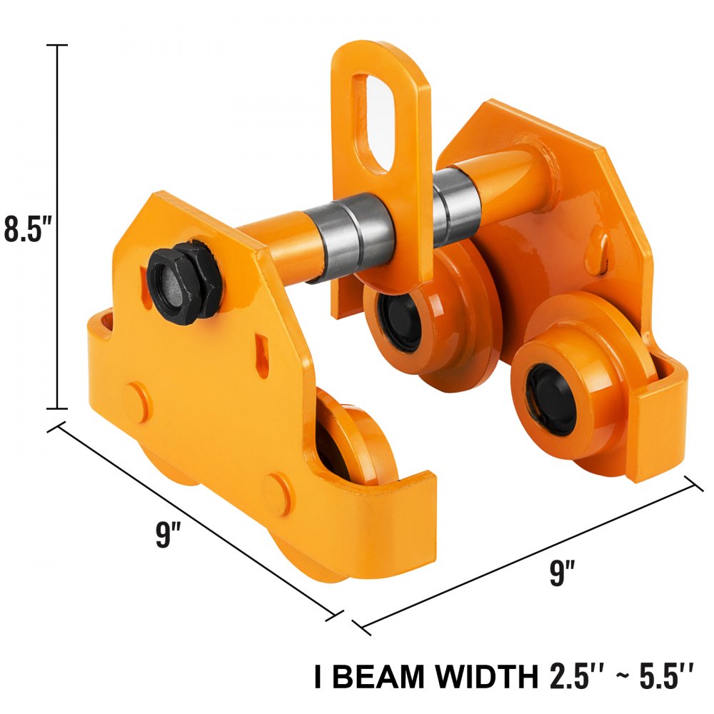 VEVOR 2 Ton Steel I-Beam Push Beam Trolley Track Roller Trolley for I Beam Gantry Crane Hoist Overhead Garage Hoist Winch Shop
