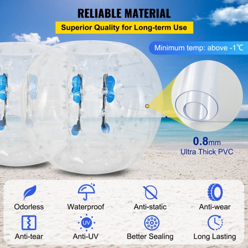 VEVOR 2Pcs PVC Zorbing Ball Family Fun Zorb Ball Soccer Bubble for Adults or Child 1.2M Inflatable Bumper Football Outdoor Activity Zorb Balls Transparent
