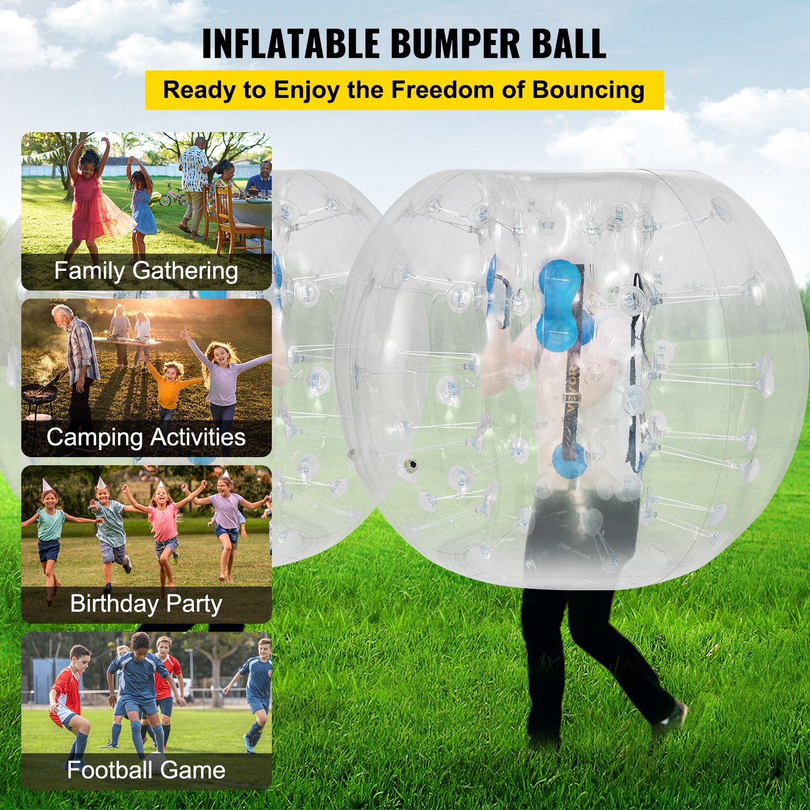 VEVOR Inflatable Bumper Ball 4FT/5FT Bubble Soccer Ball 0.8mm Eco-Friendly PVC Zorb Ball Human Hamster Ball for Adults and Kids (4FT 2Pcs)