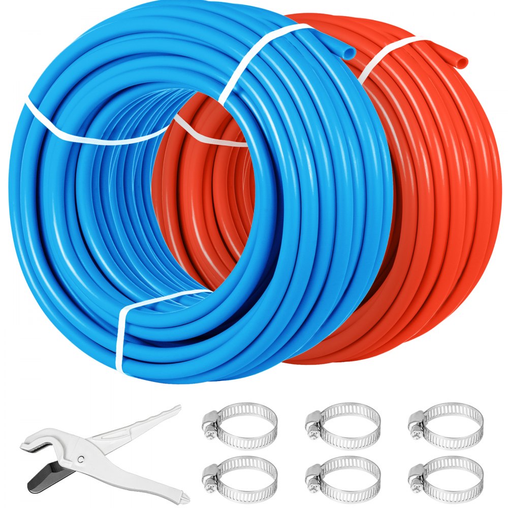VEVOR Barrière d'oxygène pour tube PEX – 2 rouleaux de bobine de tube de 1/2" x 300 pieds - Tuyau EVOH PEX-B pour tuyau Pex de chauffage au sol radiant commercial résidentiel (1/2" O2-Barrier, 2x300Ft/Rouge + Bleu)