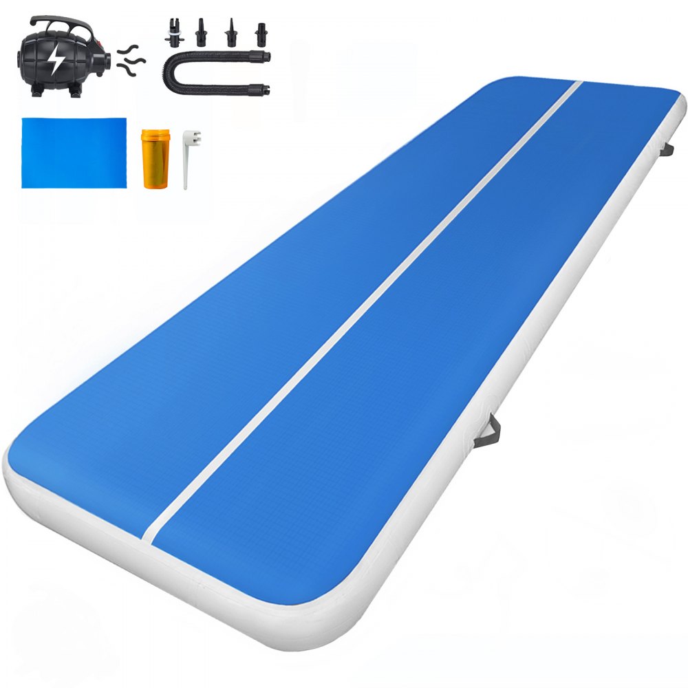 VEVOR Air Track 20ft Air Track Tumbling Mat 6ft, Gymnastics Mat 8inch Thick, Tumble Track Blue Tumble Track Air Mat Air Track Tumbling Mats, For Gymnastics, Martial Arts, Cheerleading With Pump