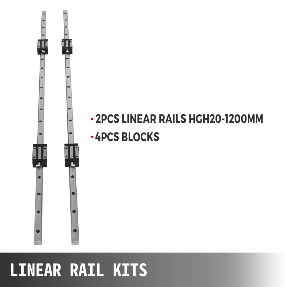 VEVOR Linear Rail 2X HGH 20-1200mm Linear Slide Rail + 4X Pillow Block Carriage Bearing Block Linear Guideway Rail for Automated Machines and Equipments