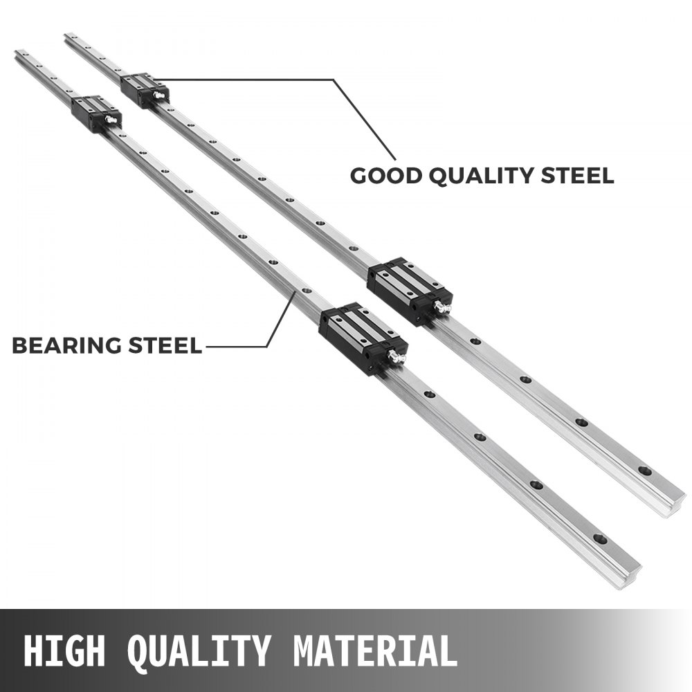 VEVOR Linear Rail 2X HGH 20-1200mm Linear Slide Rail + 4X Pillow Block Carriage Bearing Block Linear Guideway Rail for Automated Machines and Equipments