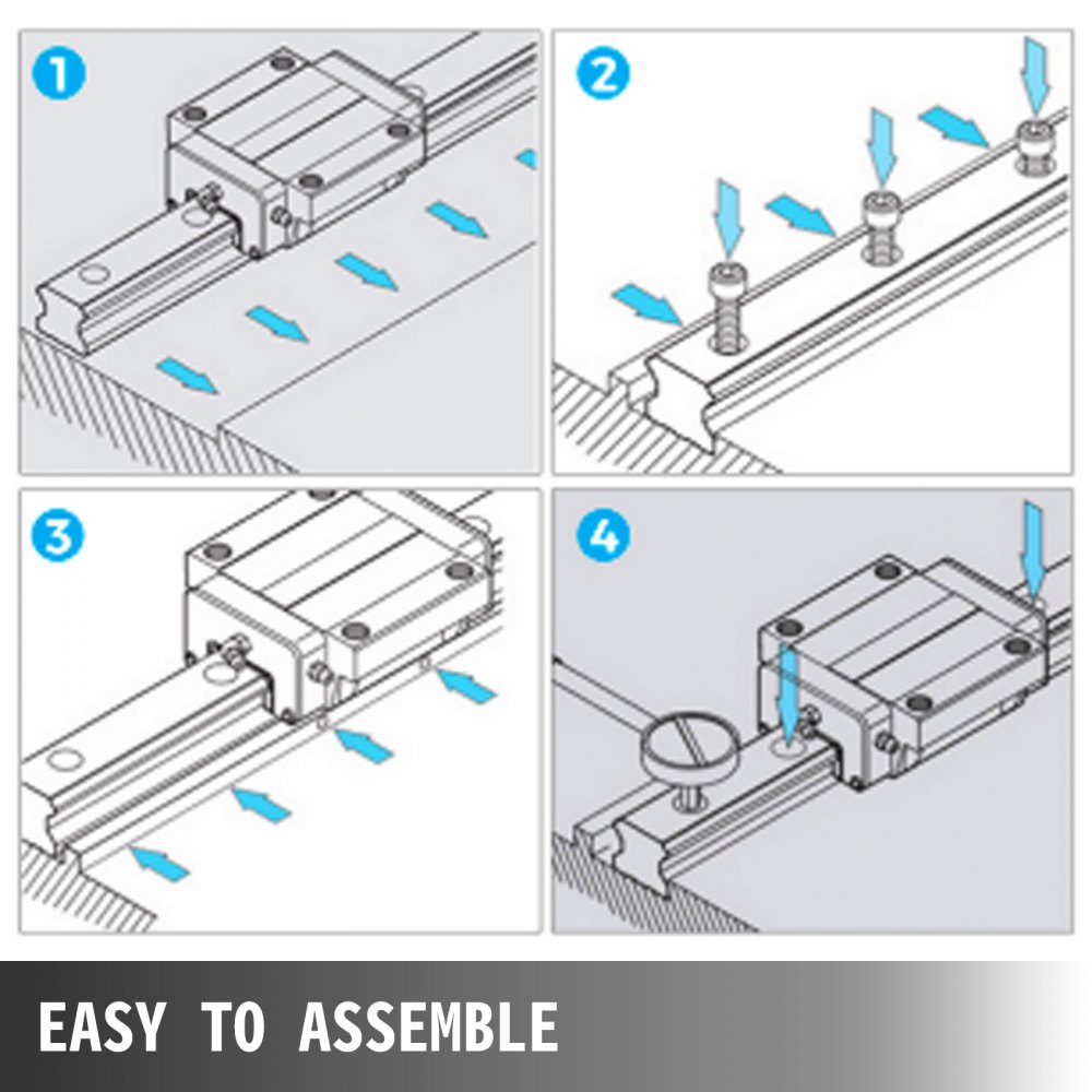 VEVOR Linear Rail 2X HGH 20-1200mm Linear Slide Rail + 4X Pillow Block Carriage Bearing Block Linear Guideway Rail for Automated Machines and Equipments