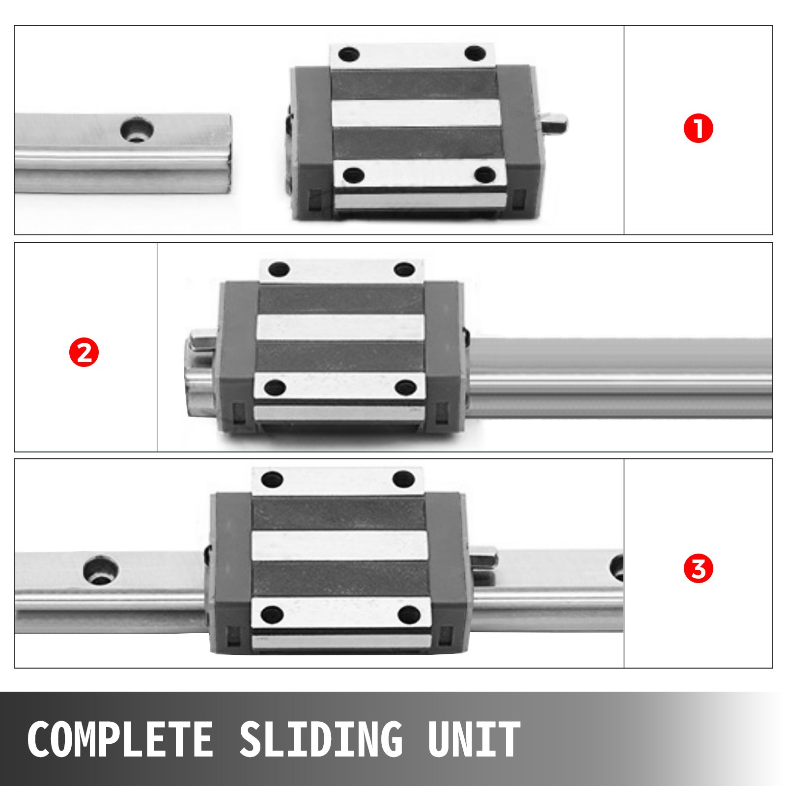 VEVOR Linear Rail 2X HGH 20-1200mm Linear Slide Rail + 4X Pillow Block Carriage Bearing Block Linear Guideway Rail for Automated Machines and Equipments
