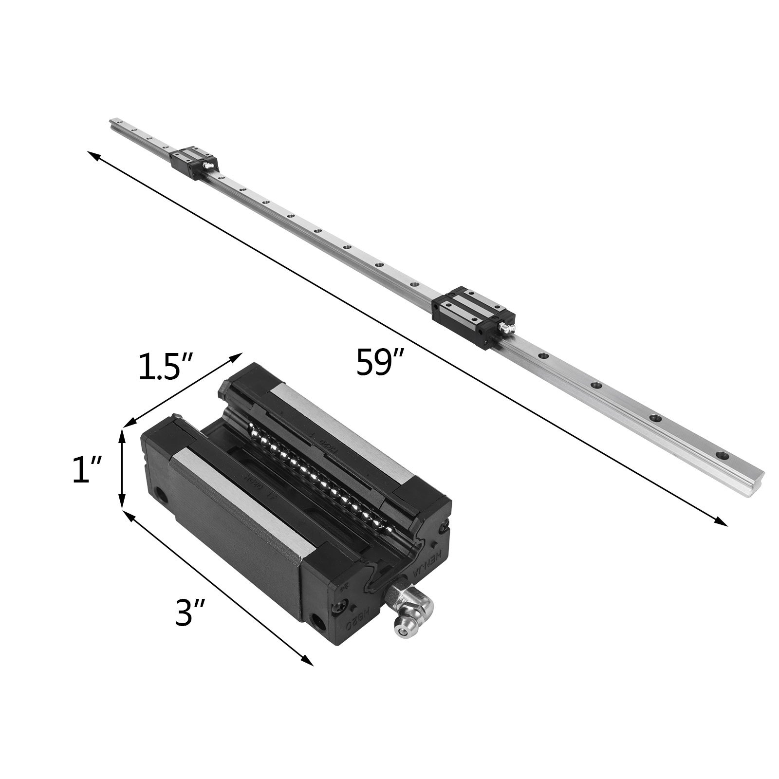 VEVOR Linear Rail 2X HGH 20-1200mm Linear Slide Rail + 4X Pillow Block Carriage Bearing Block Linear Guideway Rail for Automated Machines and Equipments