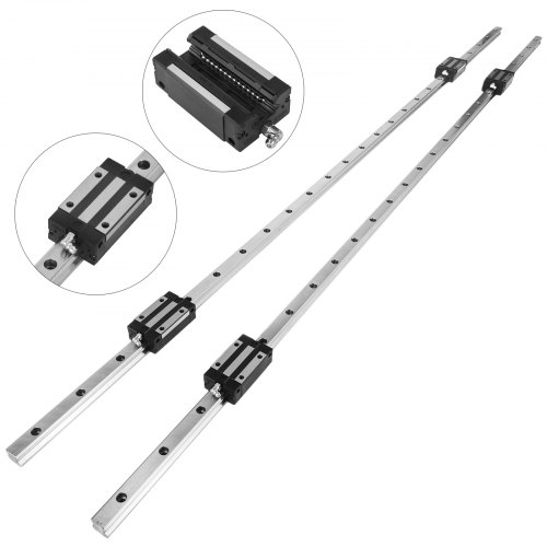 VEVOR 20-1500mm 2 X Linear Guideway Rail 4 X Blocks Square Type Machinery Mechanical Low noise Guideway CNC Set