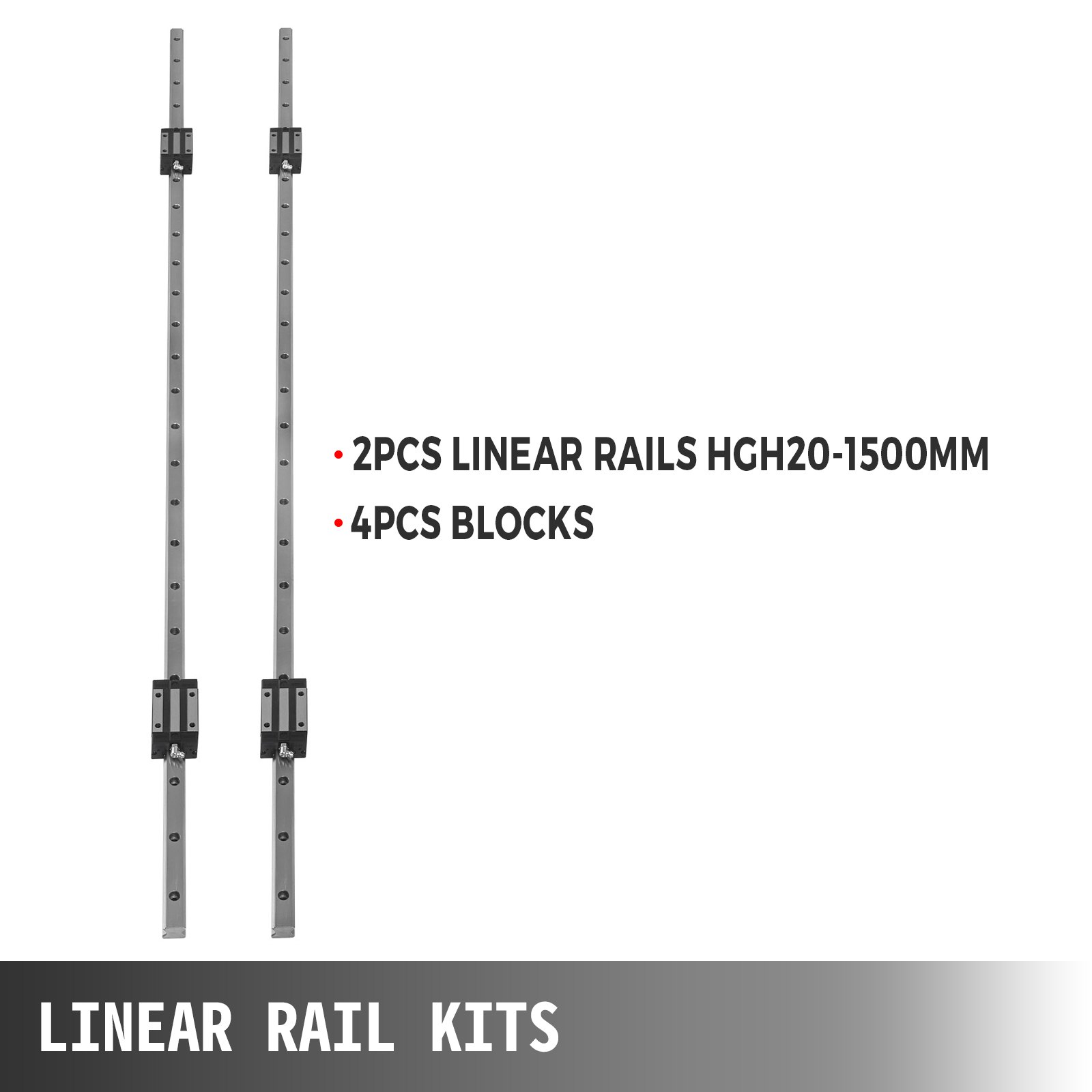 VEVOR 20-1500mm 2 X Linear Guideway Rail 4 X Blocks Square Type Machinery Mechanical Low noise Guideway CNC Set