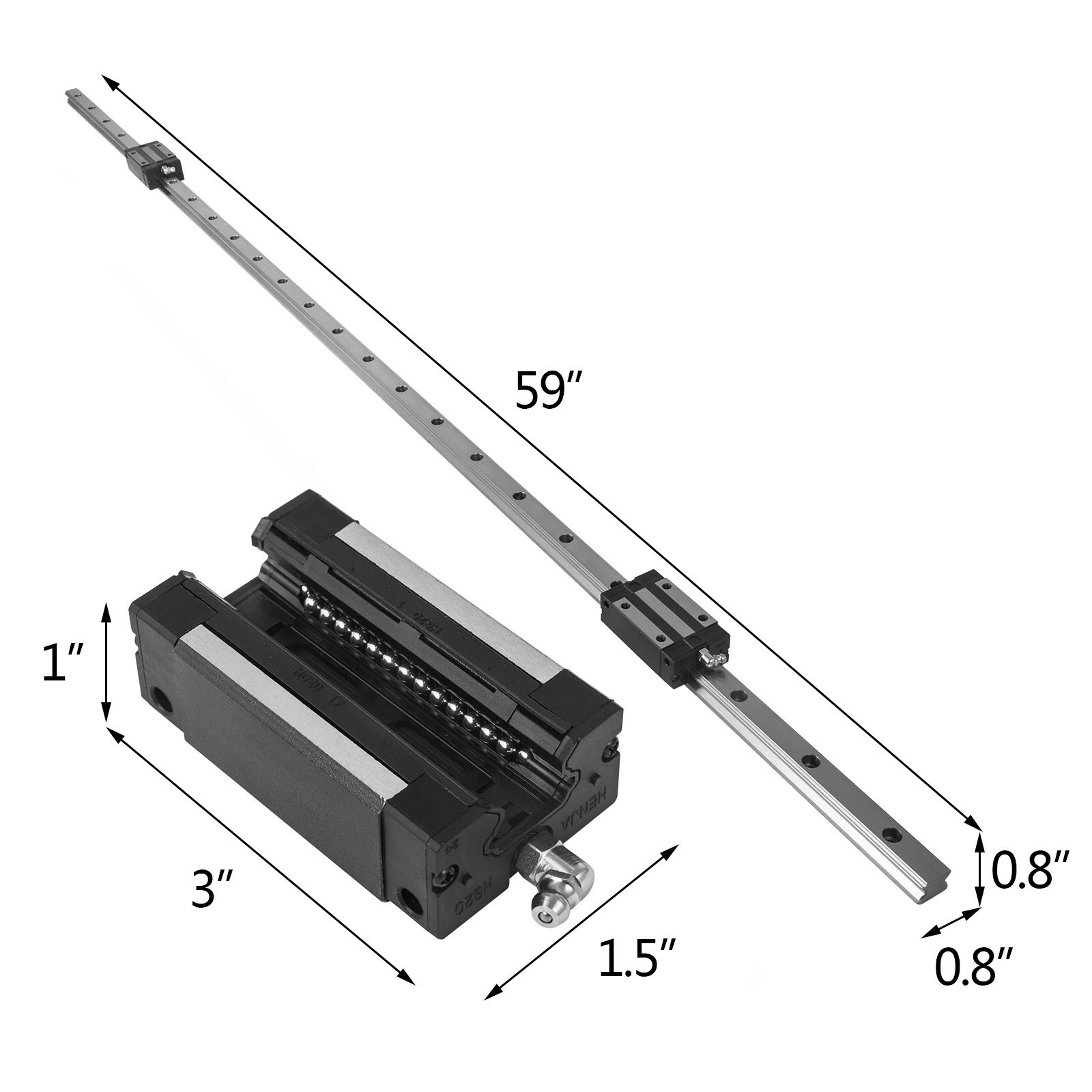 VEVOR 20-1500mm 2 X Linear Guideway Rail 4 X Blocks Square Type Machinery Mechanical Low noise Guideway CNC Set