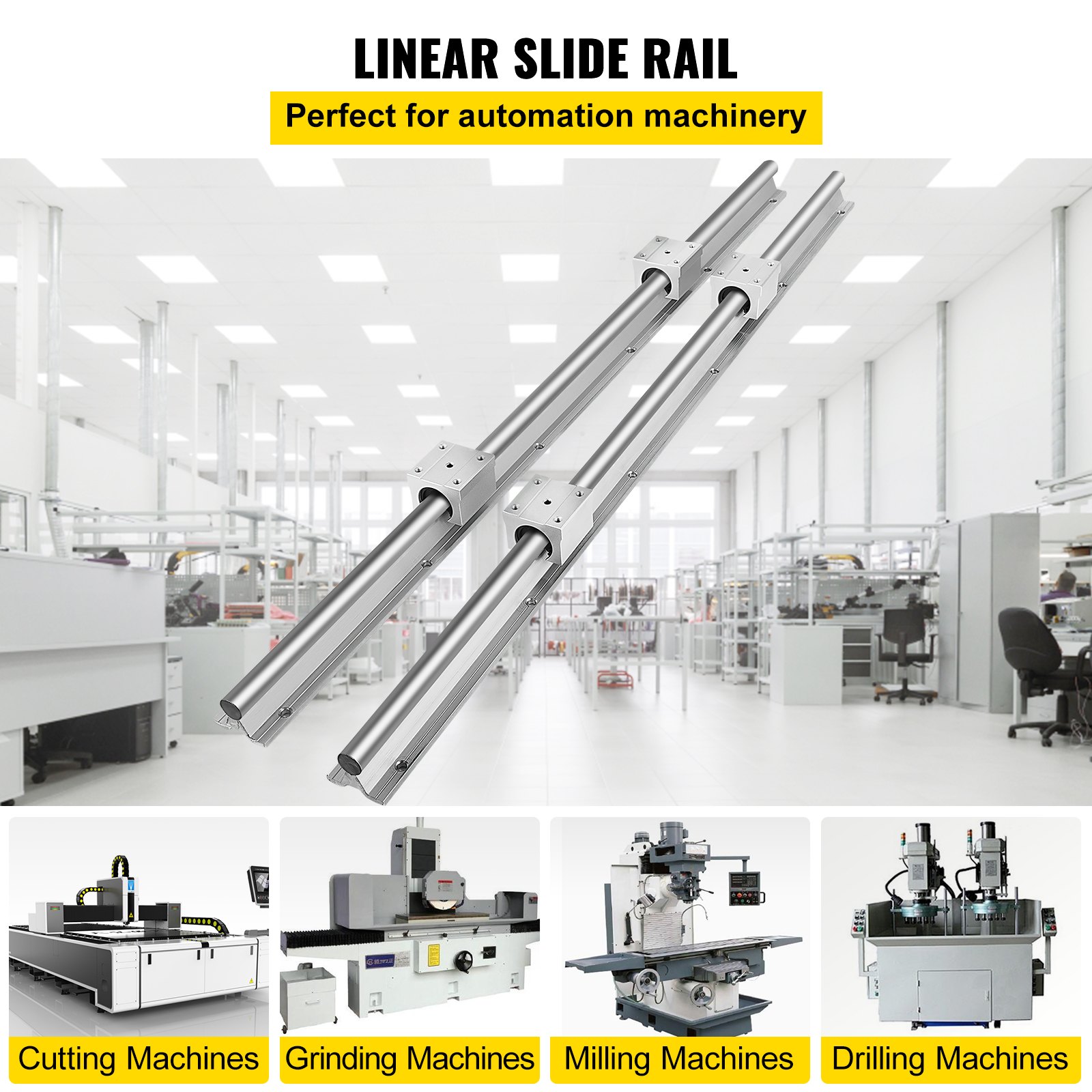 VEVOR Linear Rail Guide 2X SBR16-600 mm Linear Slide Rail + 4 SBR16UU Block for Automated Machines and Equipments