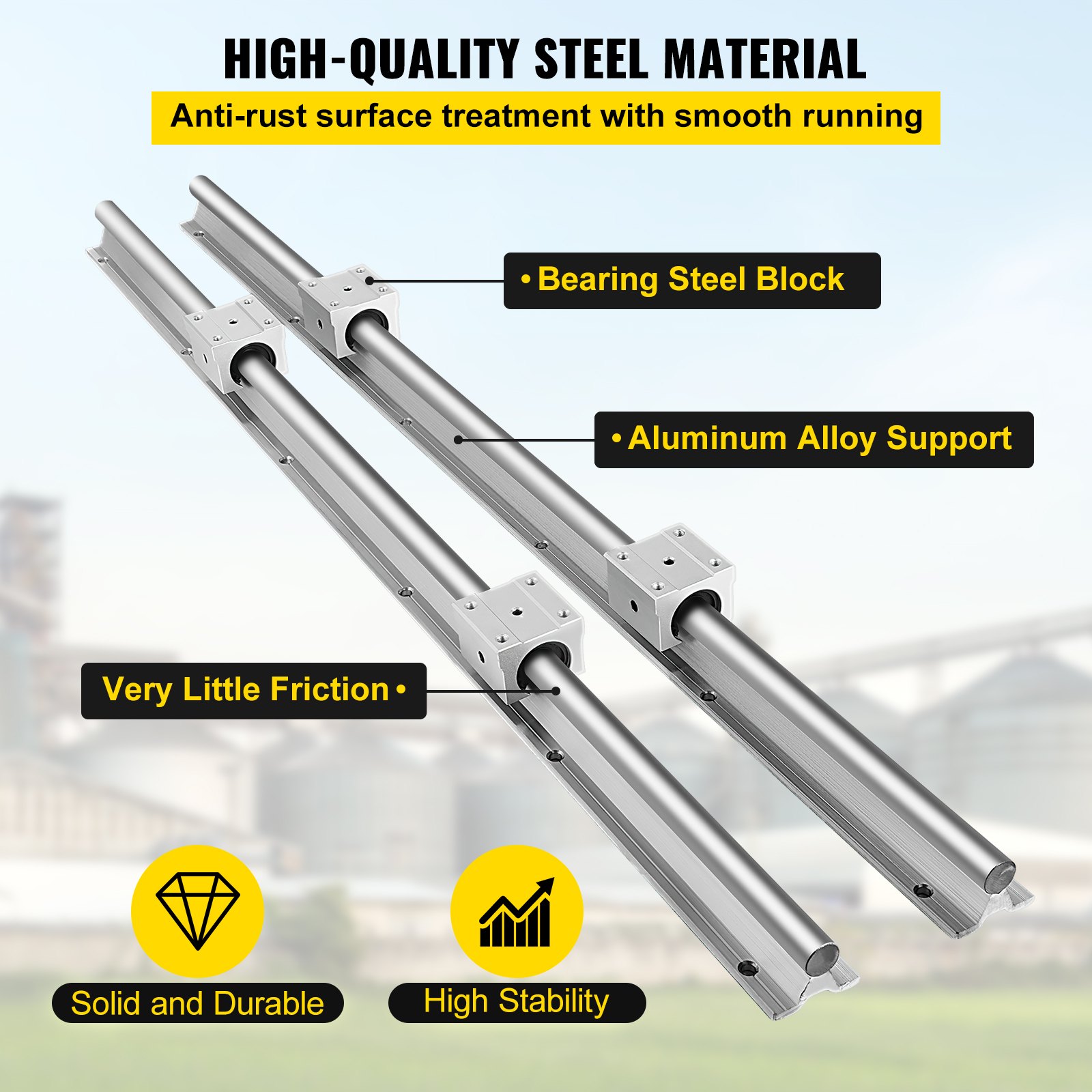 VEVOR Linear Rail Guide 2X SBR16-600 mm Linear Slide Rail + 4 SBR16UU Block for Automated Machines and Equipments