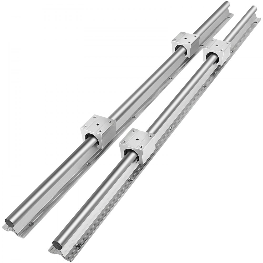 VEVOR linear rail with two linear guides and four sliding blocks in silver color.