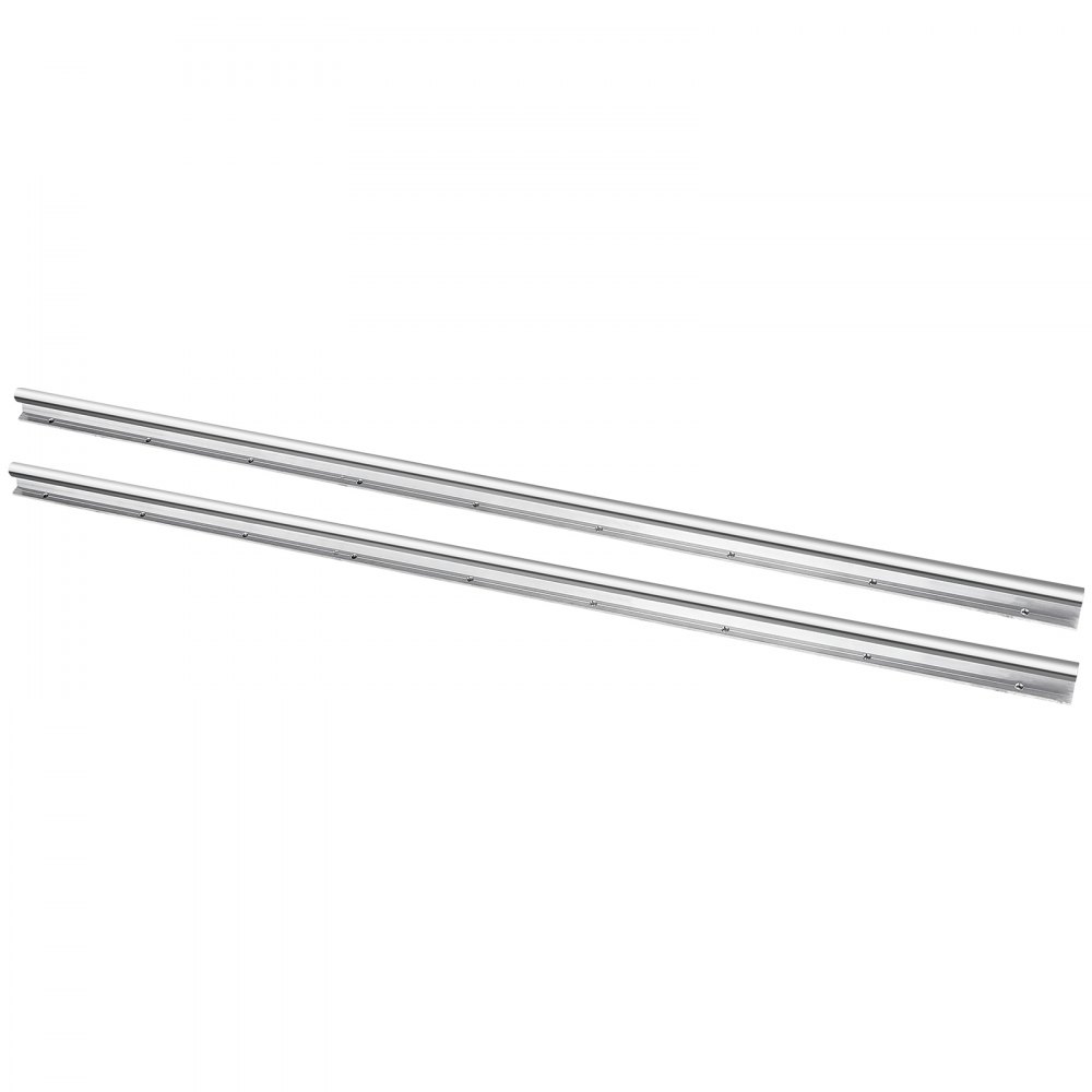 two silver VEVOR linear rail sbr20 rods aligned side by side on a white background.