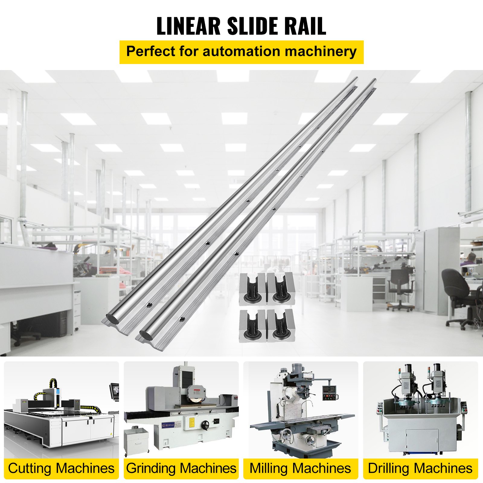 VEVOR linear rail sbr20 for cutting, grinding, milling, and drilling machines in a workspace.