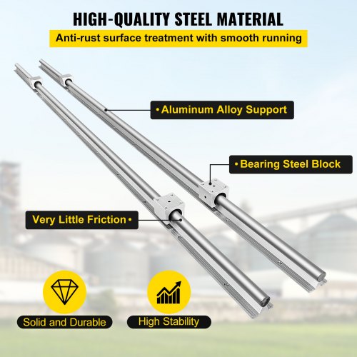 VEVOR Rail de Guidage Linéaire SBR20 800 mm 2PCS Rails Linéaires 800 mm 4PCS Blocs Roulement SBR20UU Kit Glissières à Roulement Linéaire pour Machines Automatisées Routeurs CNC Tours Imprimantes 3D