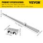 VEVOR linear rail with bearing steel block and size specifications displayed.