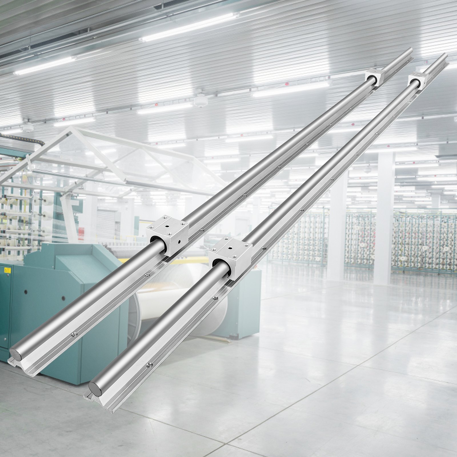 VEVOR linear rail set in a modern industrial facility with advanced machinery.