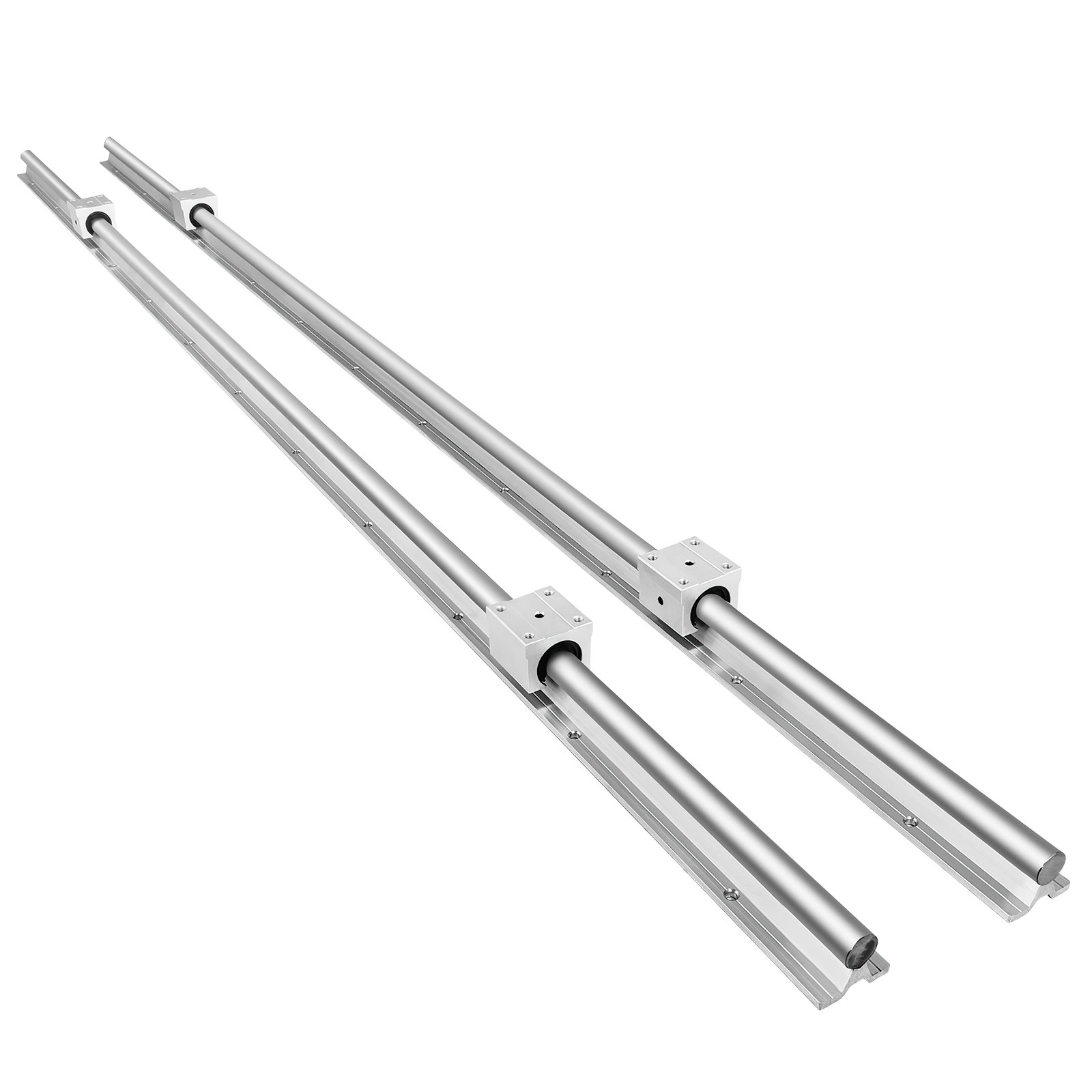 two silver parallel VEVOR linear rail set rods with mounting blocks.