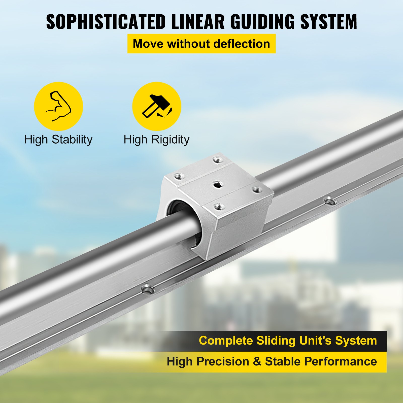 VEVOR Linear Rail 2 Set SBR 25-1200mm 2 Linear Rail Guide and 4SBR25UU Bearing Block Fully Supported Shaft Rod