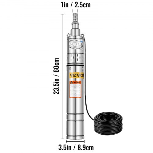 VEVOR Stainless Steel Submersible Well Pump 220V Submersible Pump for Wells 0.55KW Depth Pump Up to 100m Flow Rate 2000L / H Submersible Pump with 14m Cable