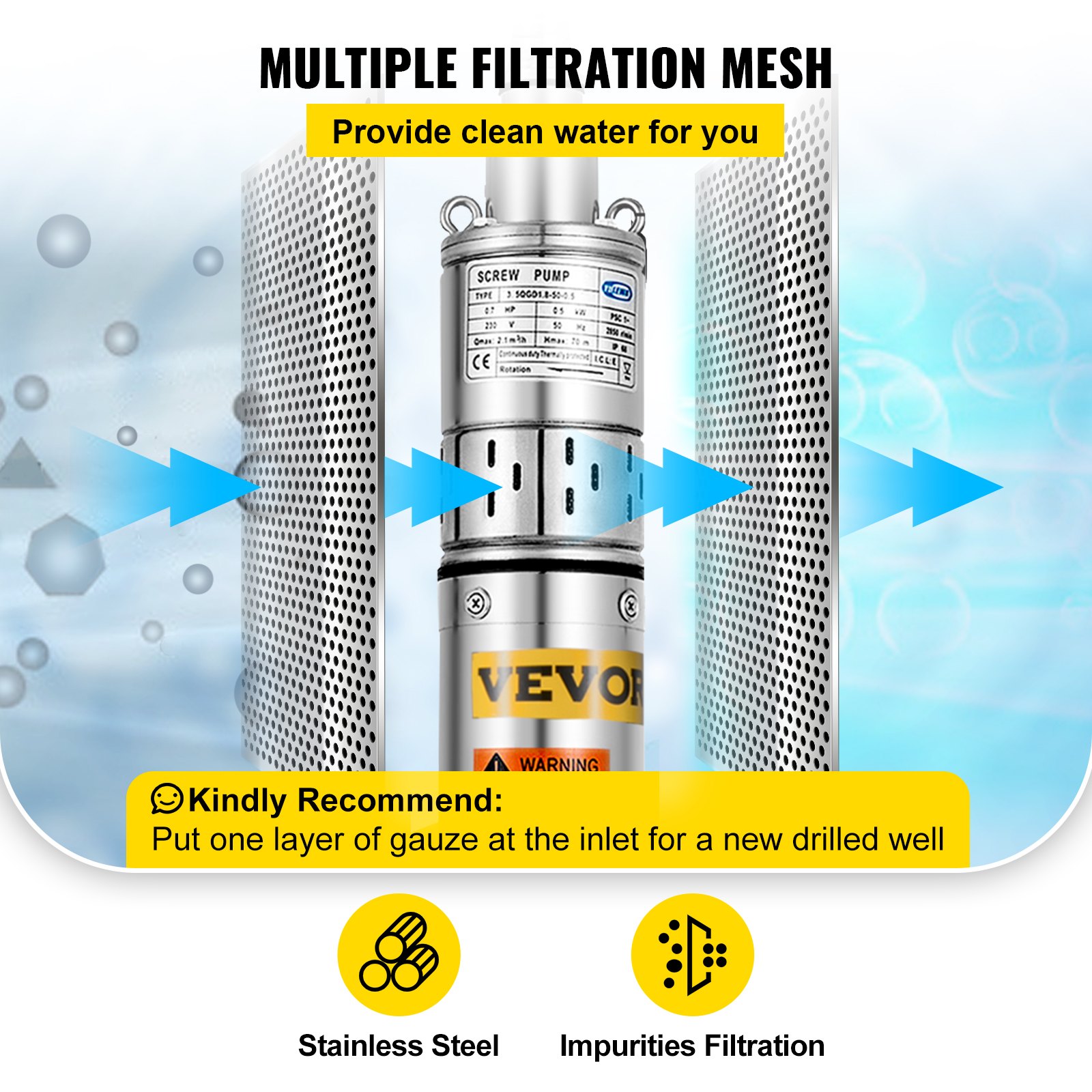 3.5" 240v 550w Electric Water Pump Submersible Bore Hole Pond Deep Well Pump 70m