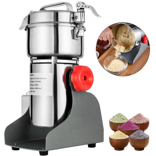 VEVOR Electric Grain Grinder 350g Grain Grinder Machine High Speed Grain Grinder Mill 50-300 Mesh 1600W Corn Herb Spice Powder Machine(350g)