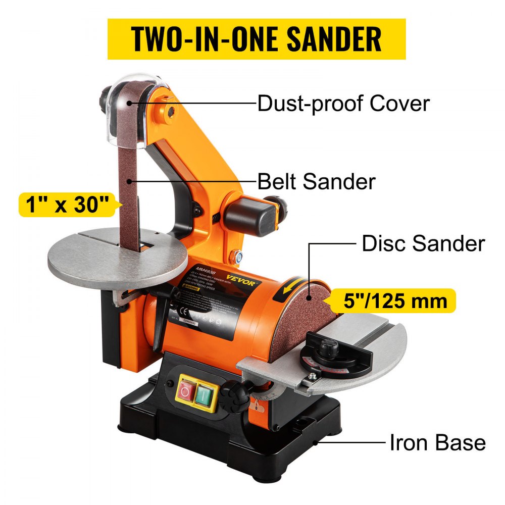 VEVOR Belt Sander 300W Grinder Sander 1 x 30 Inch Electric Belt & Disc Sander 2950 RPM Variable Speed (300W)