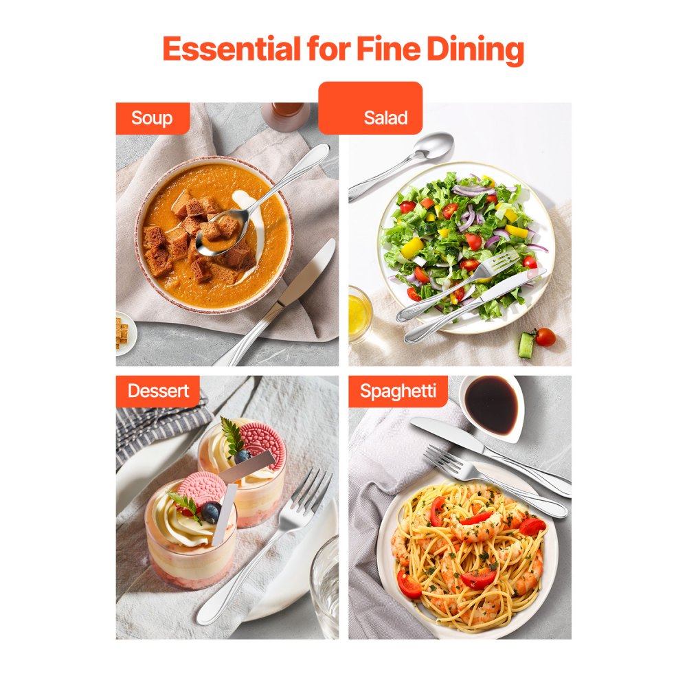 VEVOR 45-Piece Silverware Set, Food-Grade Stainless Steel Flatware Utensils, Mirror Finished Cutlery Set, Dishwasher Safe Eating Tableware for Kitchen Home, Service for 8, Include Knife Fork Spoon