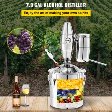 VEVOR 30L 7.9Gal Water Alcohol Distiller 304 Stainless Steel Alcohol Still Wine Making Boiler Home Kit with Thermometer for Whiskey Brandy Essential, Sliver