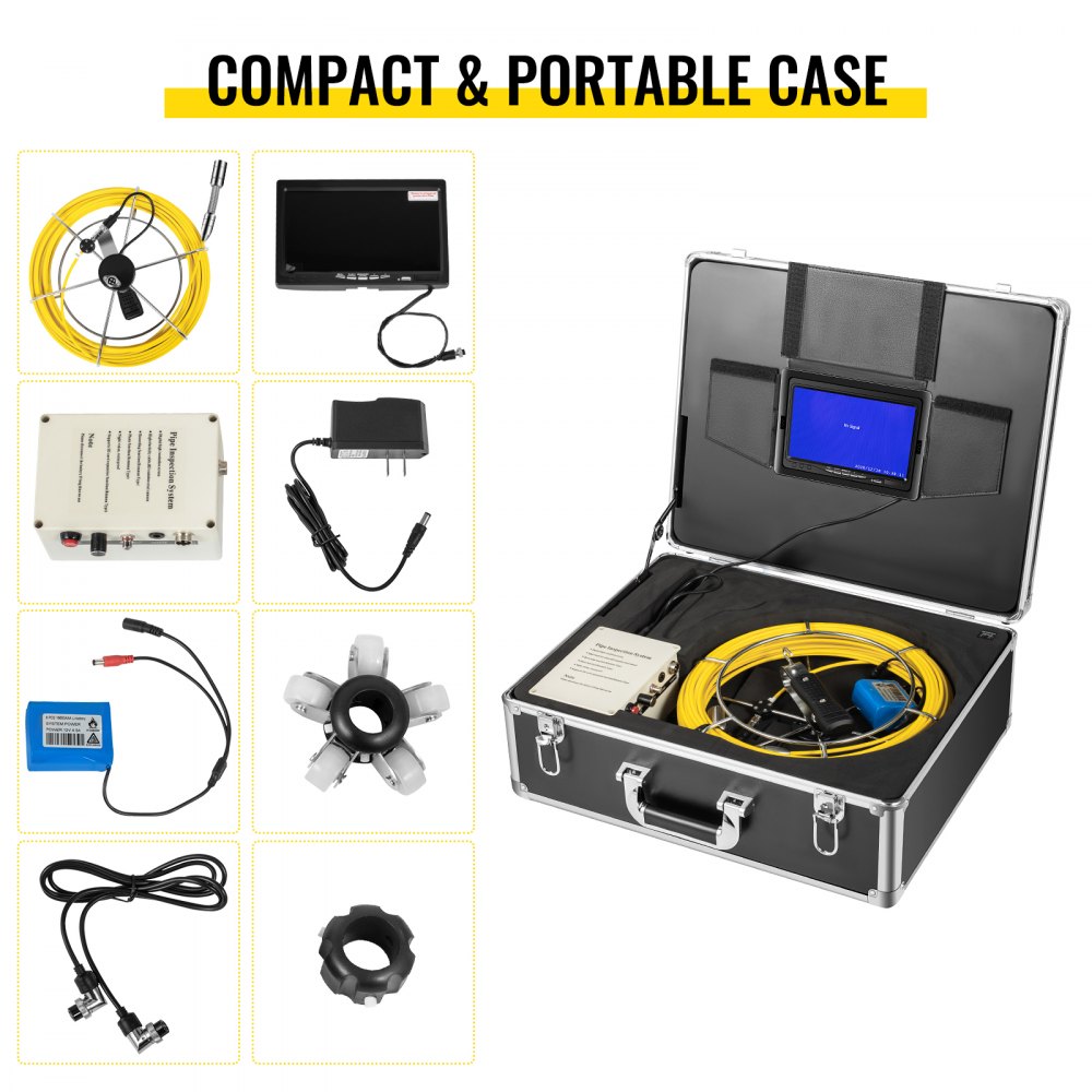VEVOR 30m Cable Waterproof Pipe Inspection Camera 7" TFT Monitor 12led Ir Cam Pipe Pipeline Inspection Camera with Built-in Dvr and 8GB SD Card