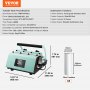 VEVOR tumbler heat press with specs, dimensions, and 8 stainless steel tumblers for sublimation.